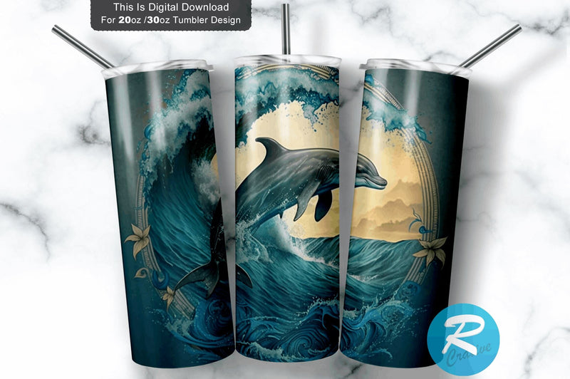 Dolphin Riding Round 20 oz / 30 oz Tumbler PNG Sublimation Regulrcrative 