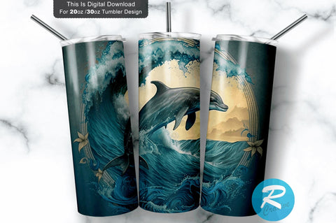 Dolphin Riding Round 20 oz / 30 oz Tumbler PNG Sublimation Regulrcrative 
