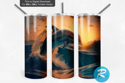 Dolphin Riding Stunning Close Up Golden 20 oz / 30 oz Tumbler PNG Sublimation Regulrcrative 