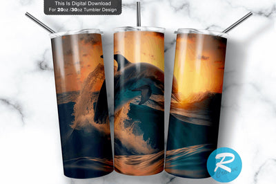 Dolphin Riding Stunning Close Up Golden 20 oz / 30 oz Tumbler PNG Sublimation Regulrcrative 