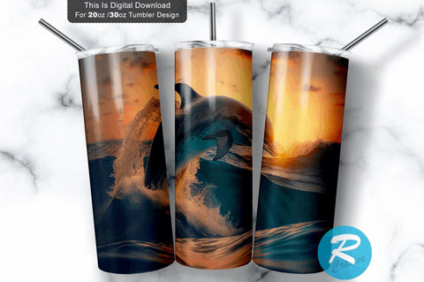 Dolphin Riding Stunning Close Up Golden 20 oz / 30 oz Tumbler PNG Sublimation Regulrcrative 