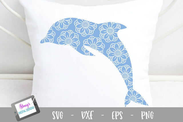 Dolphin SVG - Dolphin with floral mandala pattern SVG Stacy's Digital Designs 
