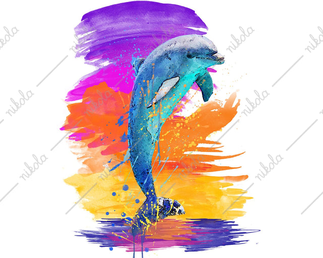 Dolphin Watercolor Sublimation, Sunset, Ocean, Clipart, PNG, JPG SVG nikola 