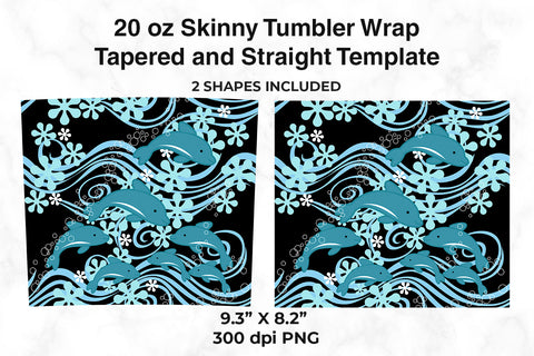 Dolphins At The Bottom Of The Sea 20 oz Skinny Tumbler Wrap Design Black Sublimation Sublimatiz Designs 