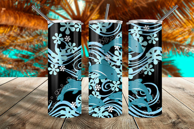 Dolphins At The Bottom Of The Sea 20 oz Skinny Tumbler Wrap Design Black Sublimation Sublimatiz Designs 