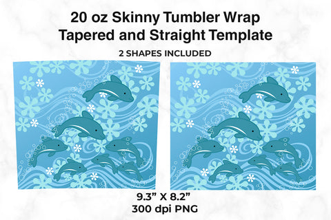 Dolphins At The Bottom Of The Sea 20 oz Skinny Tumbler Wrap Design Blue Sublimation Sublimatiz Designs 