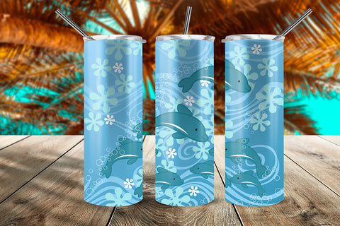 Dolphins At The Bottom Of The Sea 20 oz Skinny Tumbler Wrap Design Blue Sublimation Sublimatiz Designs 