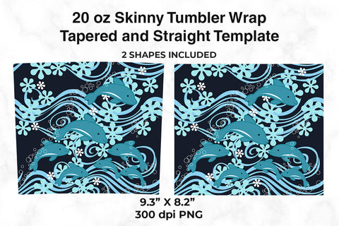 Dolphins At The Bottom Of The Sea 20 oz Skinny Tumbler Wrap Design Navy Blue Sublimation Sublimatiz Designs 