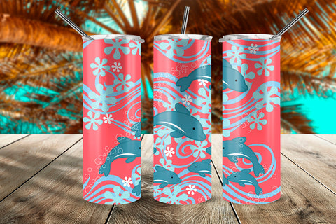 Dolphins At The Bottom Of The Sea 20 oz Skinny Tumbler Wrap Design Pink Sublimation Sublimatiz Designs 