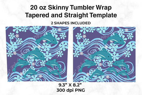 Dolphins At The Bottom Of The Sea 20 oz Skinny Tumbler Wrap Design Violet Sublimation Sublimatiz Designs 