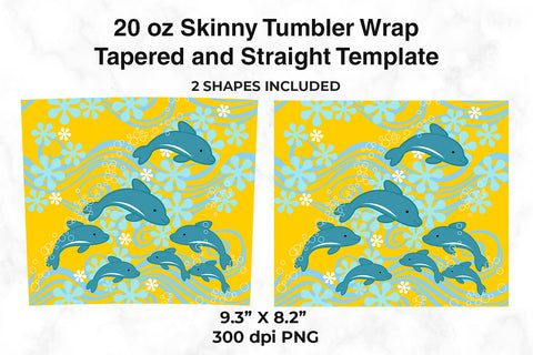 Dolphins At The Bottom Of The Sea 20 oz Skinny Tumbler Wrap Design Yellow Sublimation Sublimatiz Designs 