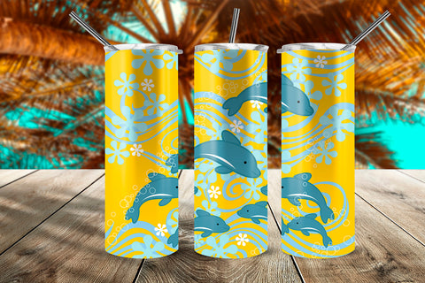 Dolphins At The Bottom Of The Sea 20 oz Skinny Tumbler Wrap Design Yellow Sublimation Sublimatiz Designs 