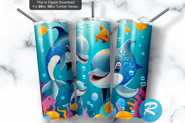 Dolphins Together With Fishes 20 oz / 30 oz Tumbler PNG Sublimation Regulrcrative 
