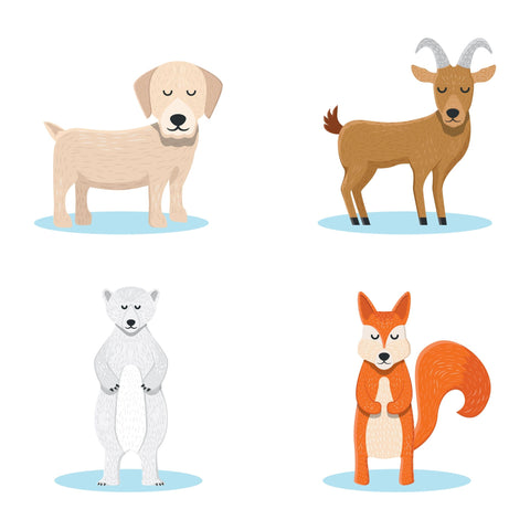 domestic animals set in cartoon style isolated on white background. Vector illustration. Cute animals collection: dog, goat, squirrel, polar bear SVG naemmiah021 