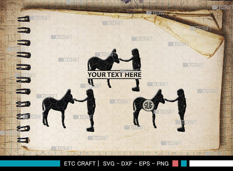 Donkey Monogram, Donkey Silhouette, Donkey SVG, Ass Svg, Farm Animal Svg, Jackass Donkey Svg, SB00254 SVG ETC Craft 