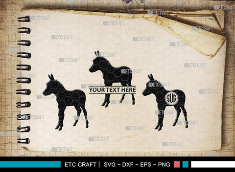 Donkey Monogram, Donkey Silhouette, Donkey SVG, Ass Svg, Farm Animal Svg, Jackass Donkey Svg, SB00254 SVG ETC Craft 