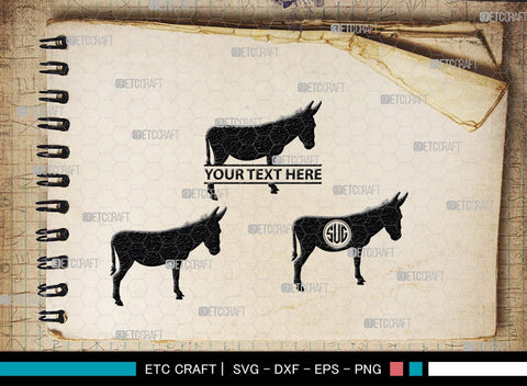 Donkey Monogram, Donkey Silhouette, Donkey SVG, Ass Svg, Farm Animal Svg, Jackass Donkey Svg, SB00254 SVG ETC Craft 