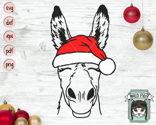 Donkey Santa hat svg file, Donkey with Hat svg, Christmas svg file, Donkey svg, Christmas cut file, Christmas Animals svg file, Farm Animals svg SVG Wild Pilot 