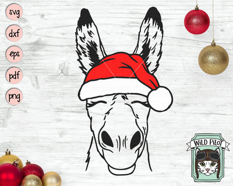 Donkey Santa hat svg file, Donkey with Hat svg, Christmas svg file, Donkey svg, Christmas cut file, Christmas Animals svg file, Farm Animals svg SVG Wild Pilot 