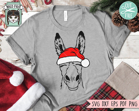 Donkey Santa hat svg file, Donkey with Hat svg, Christmas svg file, Donkey svg, Christmas cut file, Christmas Animals svg file, Farm Animals svg SVG Wild Pilot 