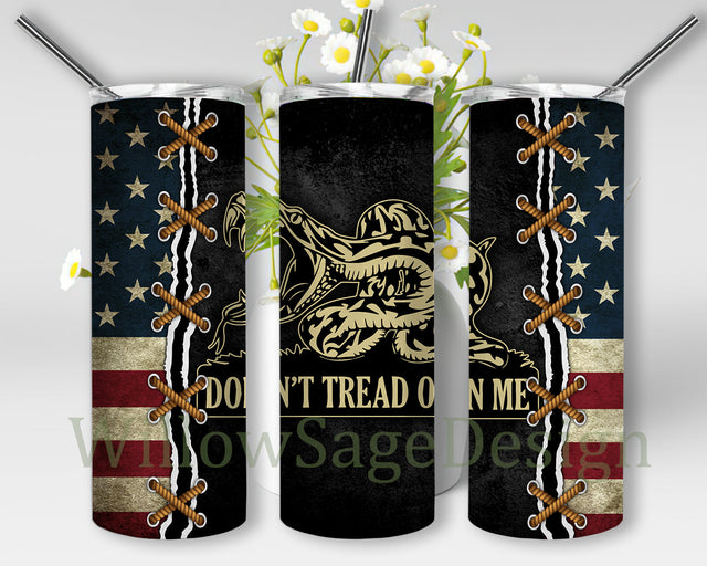 Don't Tread on Me Tumbler Template, Rattlesnake 20oz Skinny Tumbler, USA Flag Design Png, Rattlesnake Sublimation Design, Digital Download Sublimation WillowSageDesign 