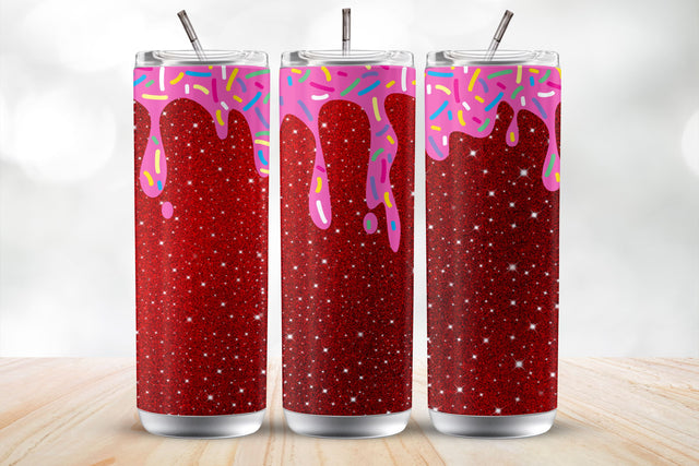 Donut Red Glitter Drip 20oz Tumbler Wrap Sublimation Design Sublimation MockupSvgVenue 
