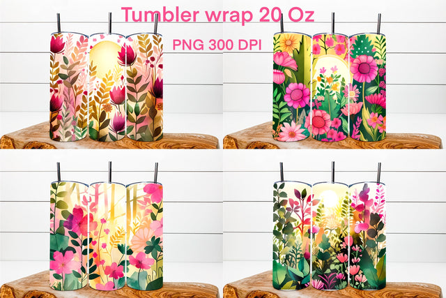 Doodle flower tumbler wrap | Pink flower tumbler sublimation Sublimation Svetana Studio 