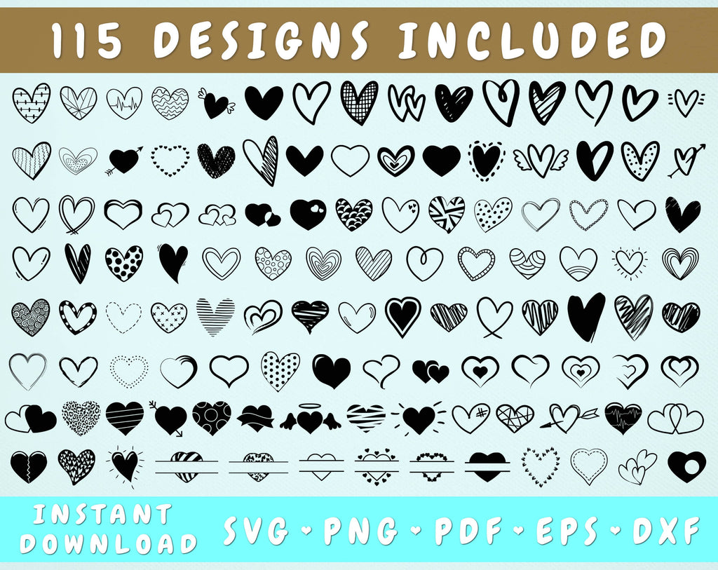 Doodle Hearts SVG Bundle - 115 Designs - So Fontsy