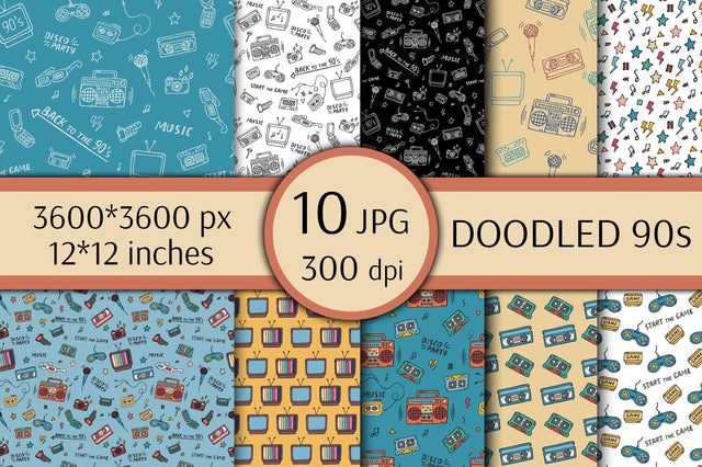 Doodled 90s | JPG Digital Paper | 90s Nostalgia Digital Pattern AnnaViolet_store 