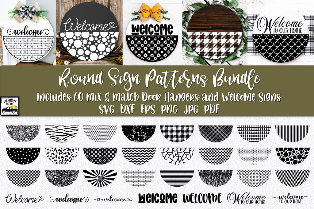 Hanging Sign Pattern Door Hanger SVG Bundle - Round Sign Patterns - So Fontsy
