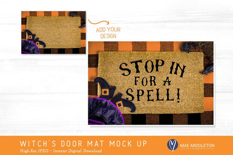 Door Mat mock up, Witch for Halloween Mock Up Photo Mae Middleton Studio 