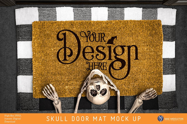 Door Mat mock up with Skeleton for Halloween Mock Up Photo Mae Middleton Studio 