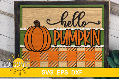 Door Sign SVG | Hello Pumpkin SVG Plaid SVG CutsunSVG 