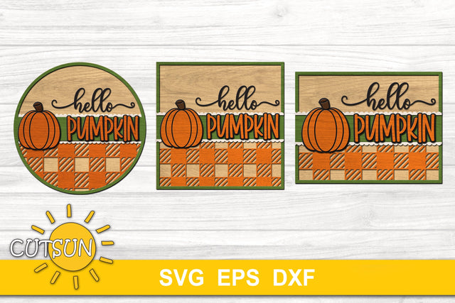 Door Sign SVG | Hello Pumpkin SVG Plaid SVG CutsunSVG 