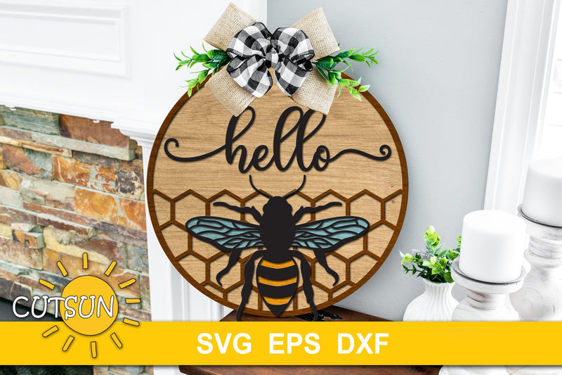 Door Sign SVG | Welcome Sign SVG | Bee Hello sign SVG SVG CutsunSVG 