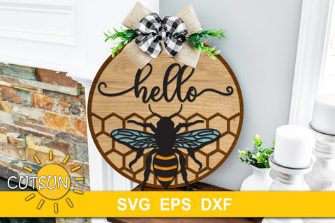 Door Sign SVG | Welcome Sign SVG | Bee Hello sign SVG SVG CutsunSVG 