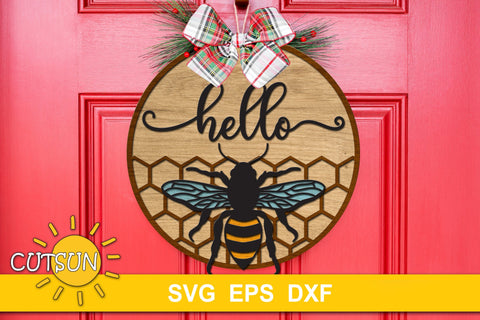 Door Sign SVG | Welcome Sign SVG | Bee Hello sign SVG SVG CutsunSVG 