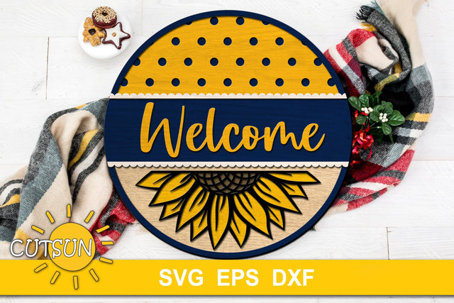 Door Sign SVG | Welcome Sign SVG | Sunflower Rustic sign SVG SVG CutsunSVG 