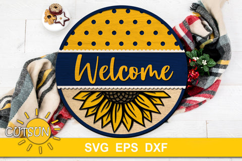 Door Sign SVG | Welcome Sign SVG | Sunflower Rustic sign SVG SVG CutsunSVG 