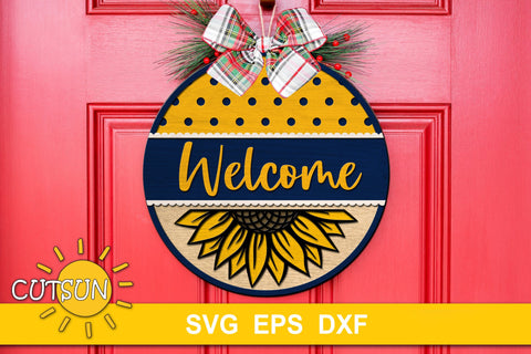 Door Sign SVG | Welcome Sign SVG | Sunflower Rustic sign SVG SVG CutsunSVG 