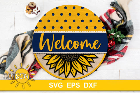Door Sign SVG | Welcome Sign SVG | Sunflower Rustic sign SVG SVG CutsunSVG 