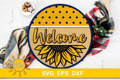 Door Sign SVG | Welcome Sign SVG | Sunflower Rustic sign SVG SVG CutsunSVG 