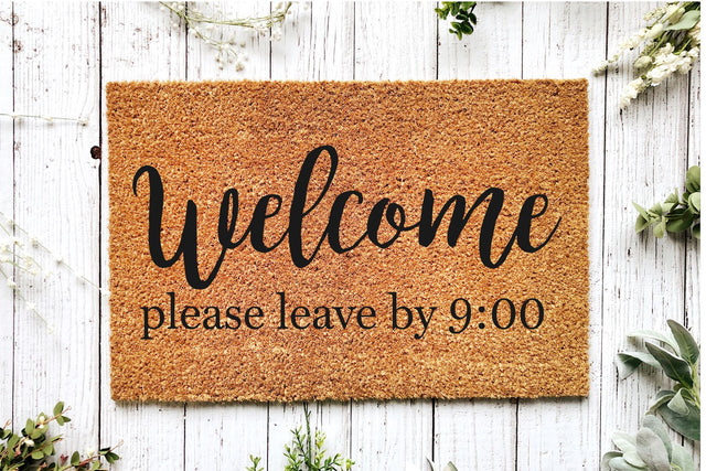Doormat svg design,Welcome please leave by 9:00 SVG Chamsae Studio 