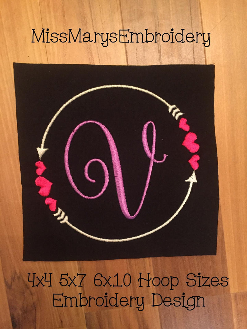 Double Arrow Heart Monogram Embroidery Frame Embroidery/Applique MissMarysEmbroidery 
