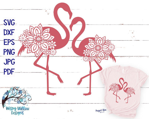 Double Floral Flamingo SVG Cut File SVG Wispy Willow Designs 