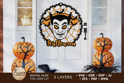 DRACULA HALLOWEEN Multilayer Laser Cut Files, Mandala, Round Sign SVG, 3D Designs SVG LaserCutano 