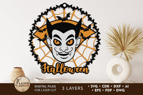 DRACULA HALLOWEEN Multilayer Laser Cut Files, Mandala, Round Sign SVG, 3D Designs SVG LaserCutano 