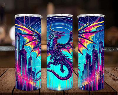 Dragon 20 oz Skinny Tumbler Sublimation Design, Dragon Tumbler Wrap, Watercolor Tumbler Wrap, Dragon Tumbler Straight PNG Digital Download Sublimation ToriDesigns 