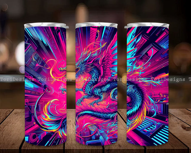 Dragon 20 oz Skinny Tumbler Sublimation Design, Dragon Tumbler Wrap, Watercolor Tumbler Wrap, Dragon Tumbler Straight PNG Digital Download Sublimation ToriDesigns 