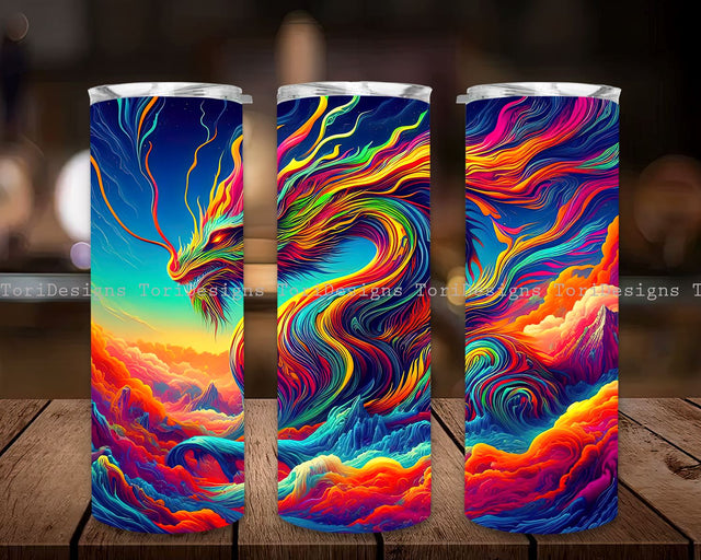 Dragon 20 oz Skinny Tumbler Sublimation Design, Dragon Tumbler Wrap, Watercolor Tumbler Wrap, Dragon Tumbler Straight PNG Digital Download Sublimation ToriDesigns 